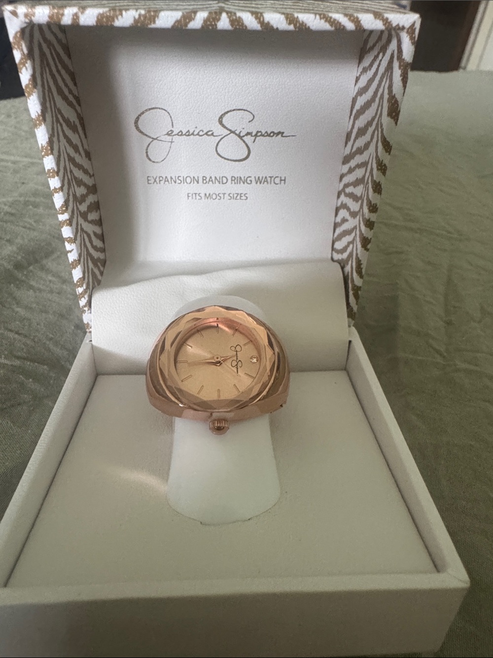 Jessica Simpson Rose Gold Faceted Ring Watch